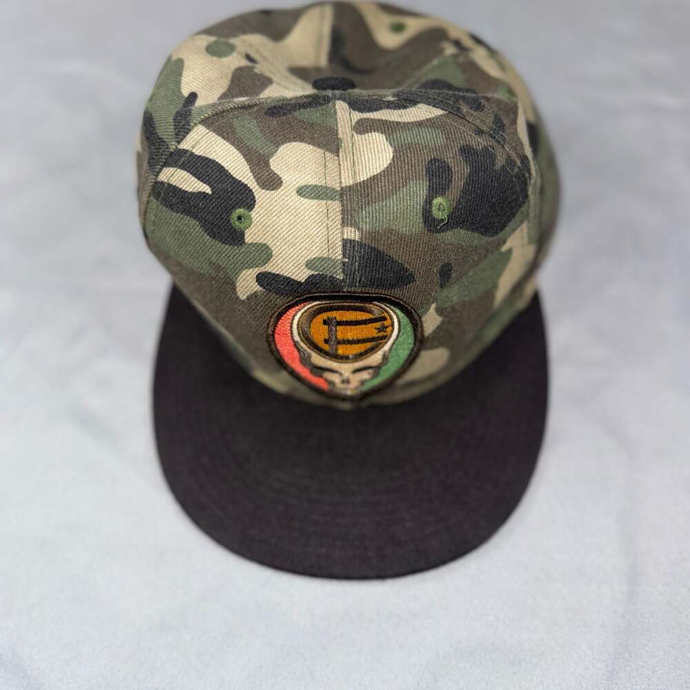 Camo Snapback Hat with Embroidered Grateful Dead Steal Your Face Patch